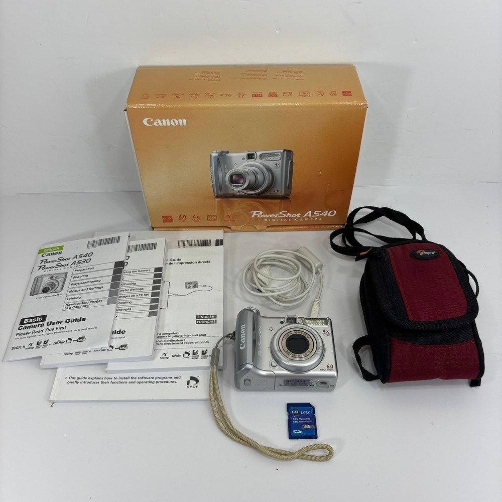 Canon PowerShot A540 Digital Camera 6MP 4x Zoom w/ Case & Manual - Tested